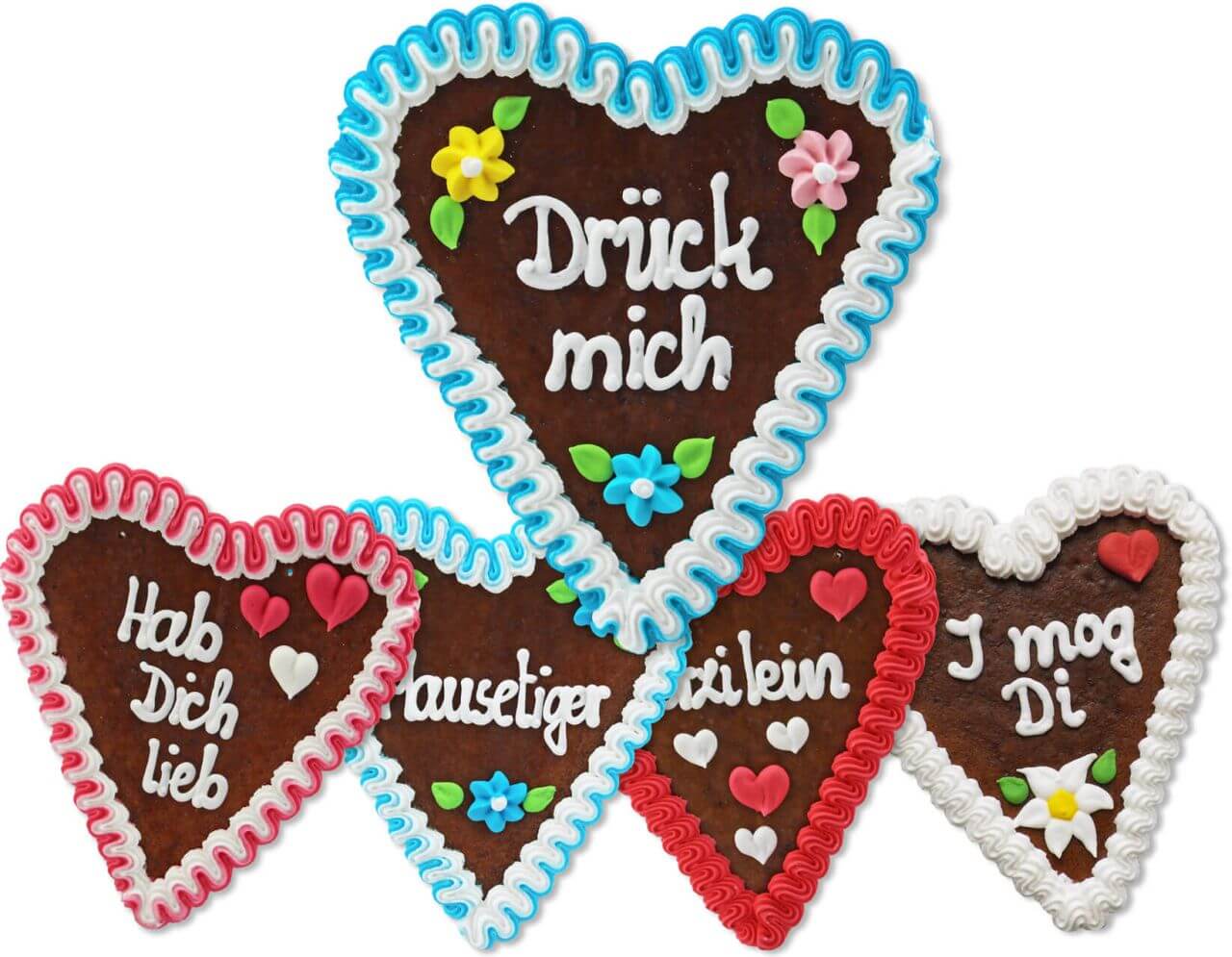 Lebkuchenherz Mischkarton 16cm 20 Herzen versch. Sprüche