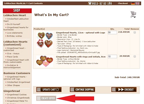 create offer for several products screenshot: create offer from cart