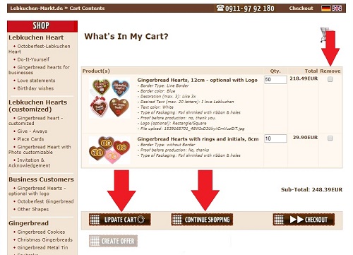 remove product and continue shopping screenshot: delete and continue