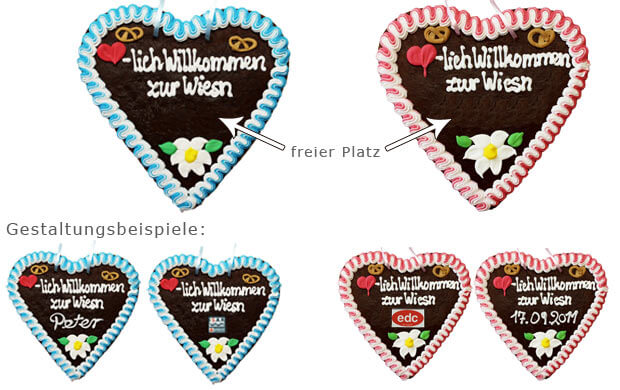 Wiesn Lebkuchenherzen, teil-individuell Beispiele Wiesn Lebkuchenherzen, teil-individuell