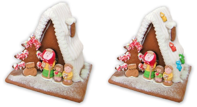 Big gingerbread witch house with and without decoration