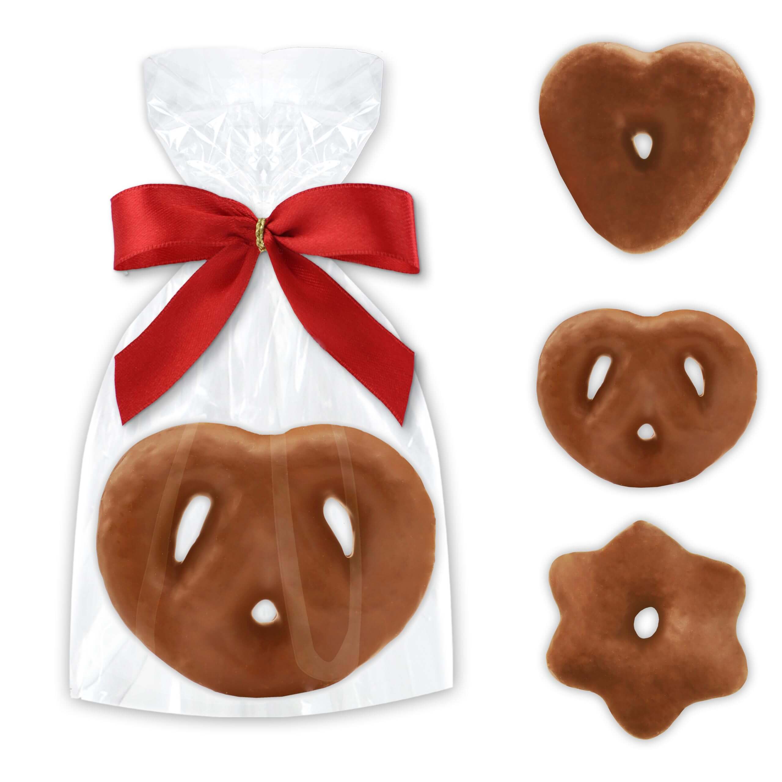 Herz - Brezel - Stern Lebkuchen mit Vollmilch Schokolade einzeln verpackt