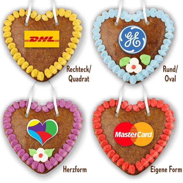 different gingerbread heart label shapes 14cm - Rectangular - Square - Round - Heart shape - Freeform - Custom shape