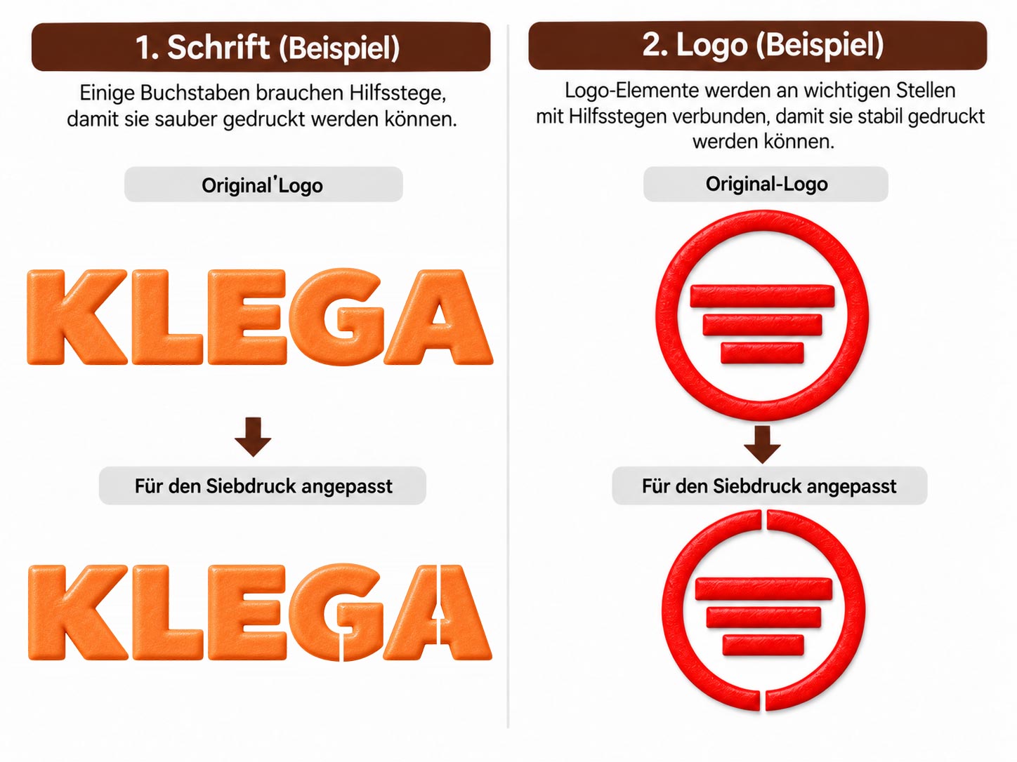 Infographic showing logo adjustments for icing screen printing Example of logo adjustments for screen printing with icing
