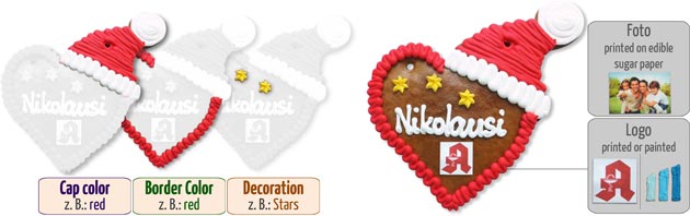 Gingerbread Heart with Christmas Cap 16cm