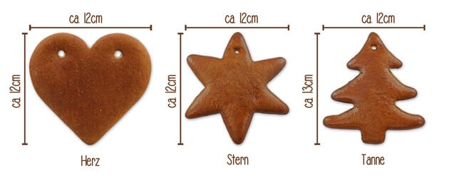 Lebkuchen Set Stern, Herz und Tannenbaum