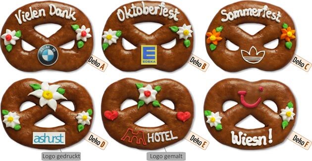 Übersicht über die verschiedenen Designs, der Lebkuchen-Brezeln