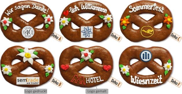 Übersicht über die verschiedenen Designs, der Lebkuchen-Brezeln