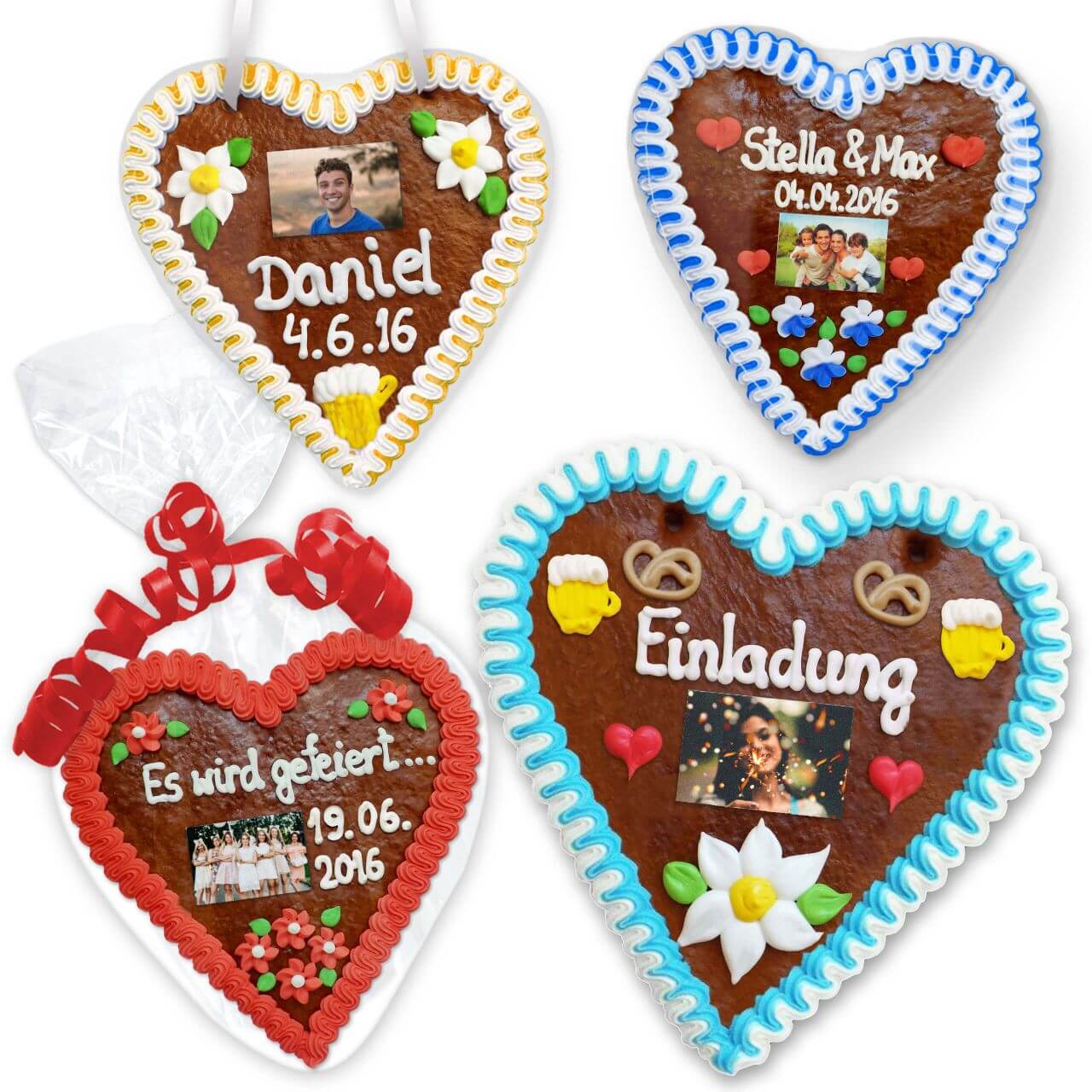 Gingerbread heart 21cm with individual text and photo