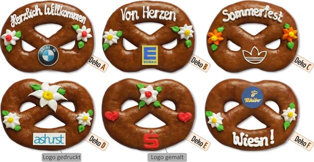 Übersicht über die verschiedenen Designs, der Lebkuchen-Brezeln