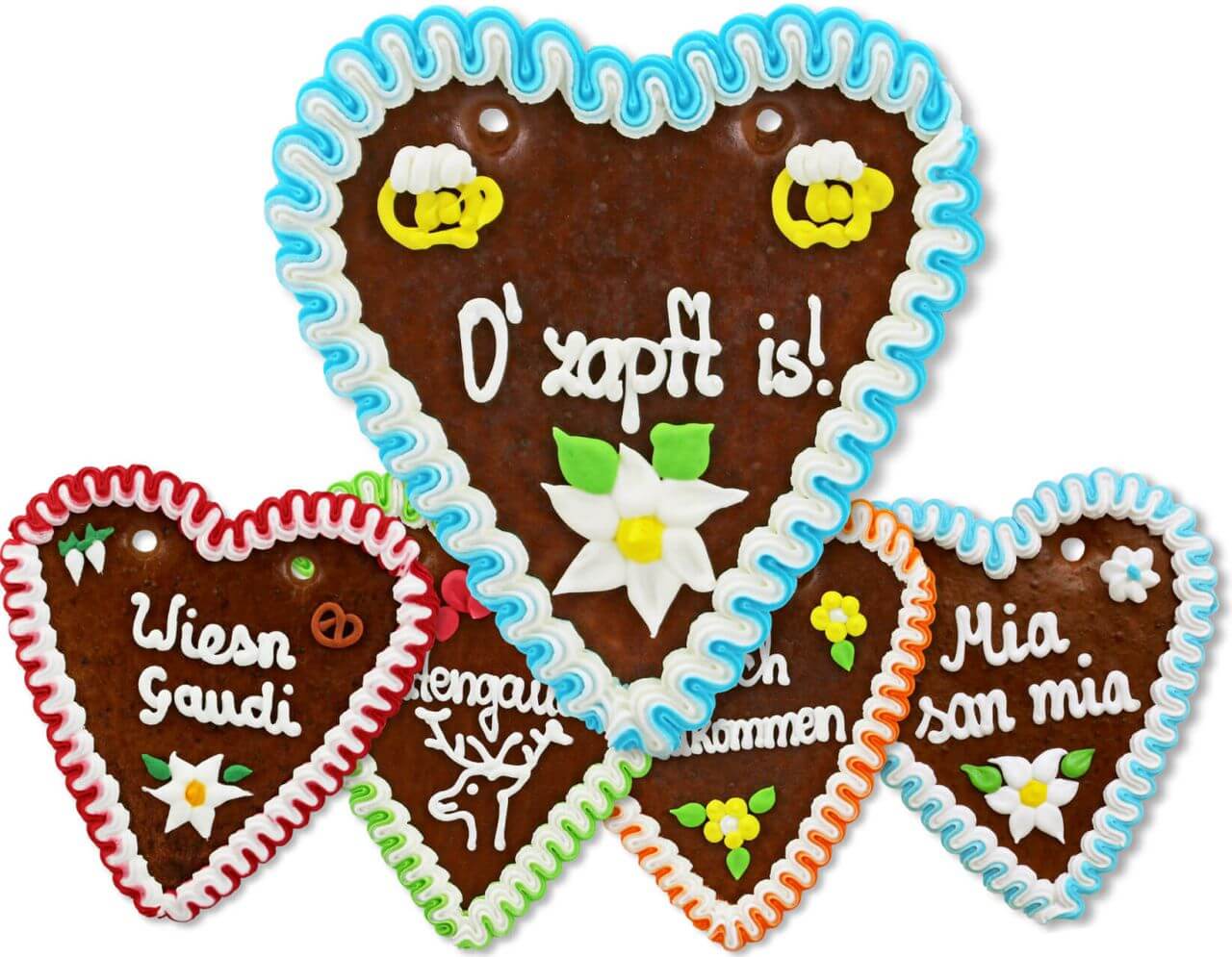Lebkuchenherz Mischkarton 18cm 20 Herzen versch. Sprüche