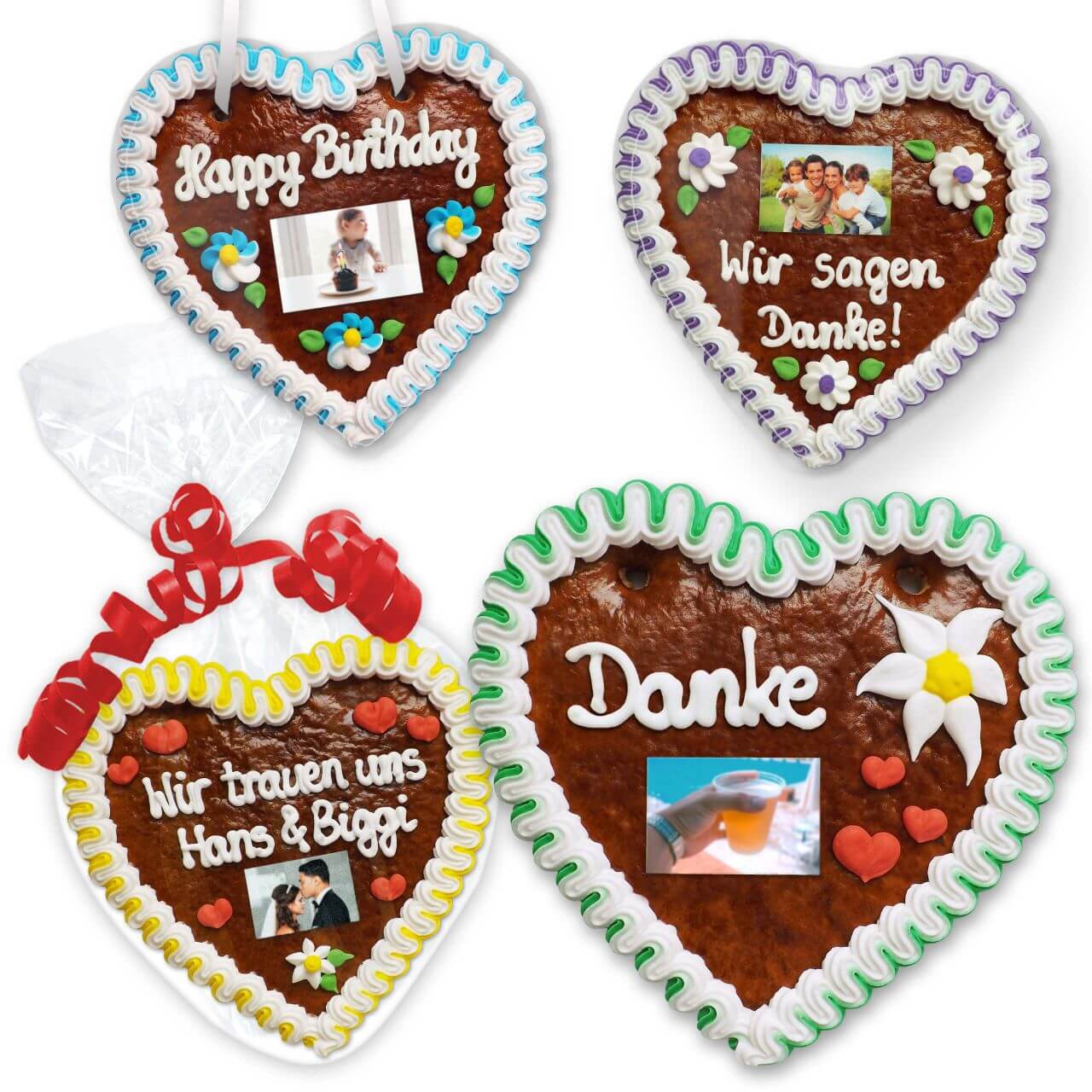 Individual gingerbread heart 18cm optional with photo and text of your choice