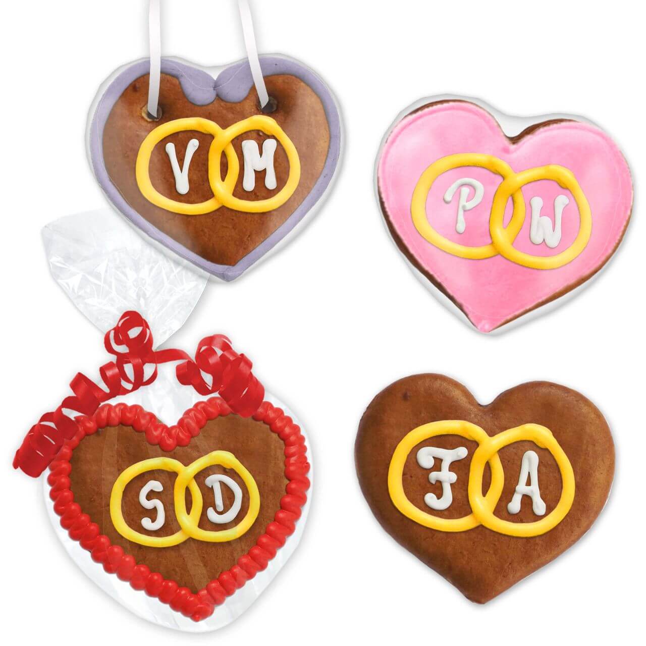 8cm gingerbread heart with initials and wish packaging