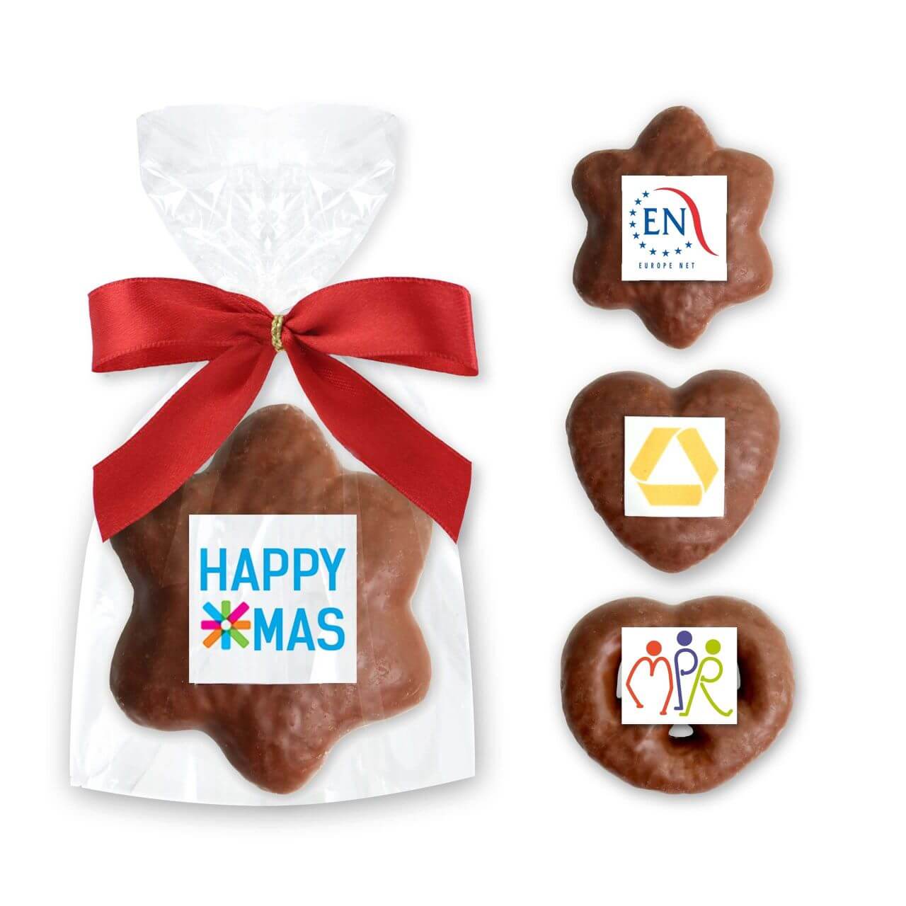 Mini Herzen - Sterne - Brezeln, Vollmilch Schokolade - mit Logo
