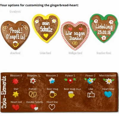 Individual Gingerbread Hearts, 14cm