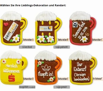 Bierkrug aus Lebkuchen, 15cm - optional mit Logo