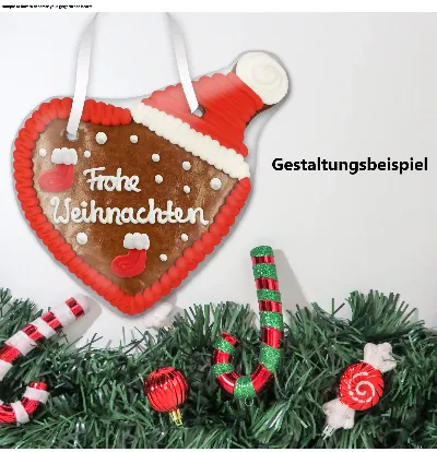 Gingerbread heart blank with santa cap 16cm
