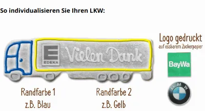 Sattelzug Maschine aus Lebkuchen, individueller LKW, 24cm - Logo optional