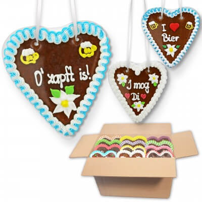 Gingerbread Heart Mixed Box -18cm - 20 hearts per box - various