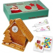 Gingerbread house kit L in a personalized advertising box, logo optional