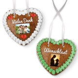 Individual gingerbread heart 14cm with photo and text of your choice
