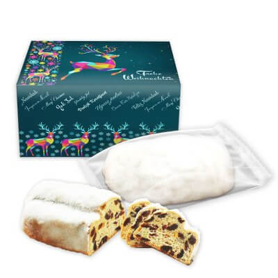 Christstollen im weihnachtlichen Geschenkkarton - Rentier, 200g