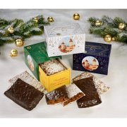 Stimmungsbild der verschiedenen Lebkuchensorten mit Verpackung und Christbaumschmuck
