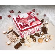 Lebkuchentruhe Weihnachtszauber geöffnet mit Lebkuchen, Konfekt und Weihnachtsgebäck Lebkuchentruhe Weihnachtszauber geöffnet mit Lebkuchen, Konfekt und Weihnachtsgebäck