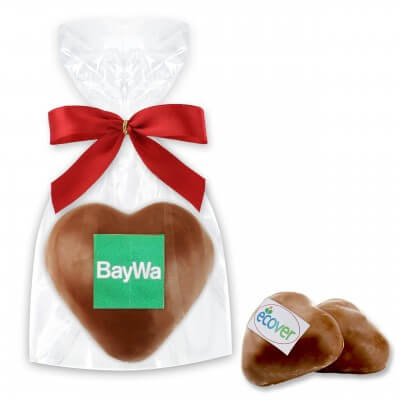Filled gingerbread hearts glazes with milk chocolate glaze & logo