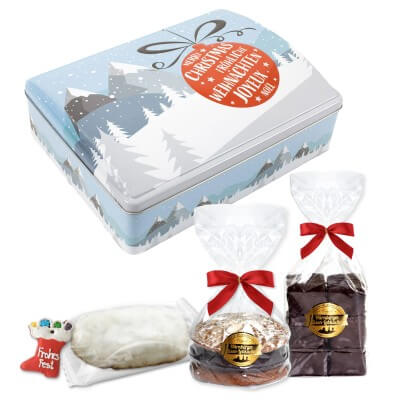 Geschenk Truhe Winterlandschaft mit Christbaumkugel