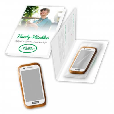 Gingerbread smartphone with advertising applicator & printed flyer