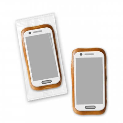 Gingerbread smartphone with sugar paper trailer, 10cm - Flowpack packed