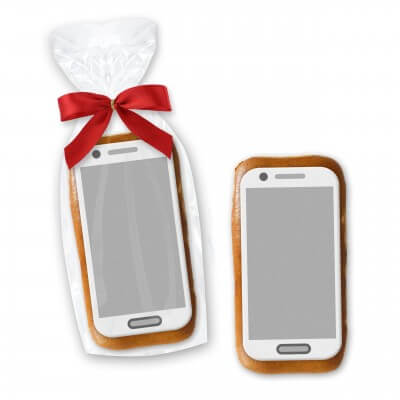 Gingerbread smartphone with sugar paper applicator, 10cm - In noble cellophane bag