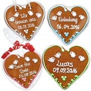 Individual gingerbread heart as wedding invitation set Lucas