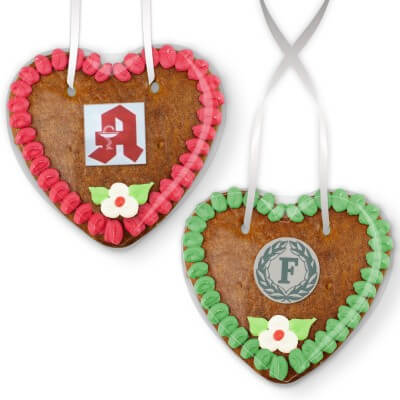 gingerbread heart customized with flower and logo 14cm