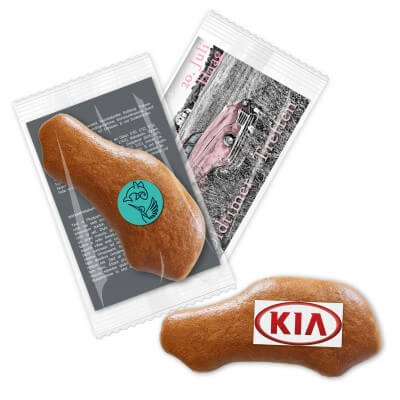 Mini Gingerbread car with logo incl. advertising card in flowpack