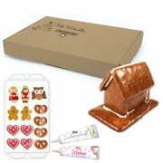 Small gingerbread house kit for handicrafts in printed advertising packaging, maxi letter format