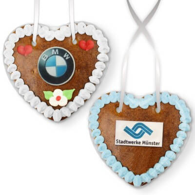 Individual gingerbread heart with logo 14cm