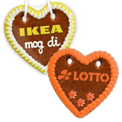 Lebkuchenherz mit Direktdruck - Logo aus Zuckerguss, 16cm