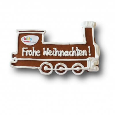 Gingerbread steam locomotive individual, 24cm - optional with logo