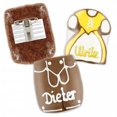 Gingerbread Dirndl & Lederhose name tag with with button , 8cm