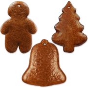 gingerbred set, 5 pieces each of bell, tree and man
