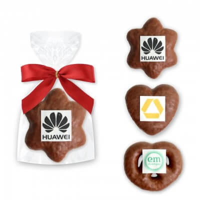 Herz - Brezel - Stern Lebkuchen mit Logo - Einzelverpackt
