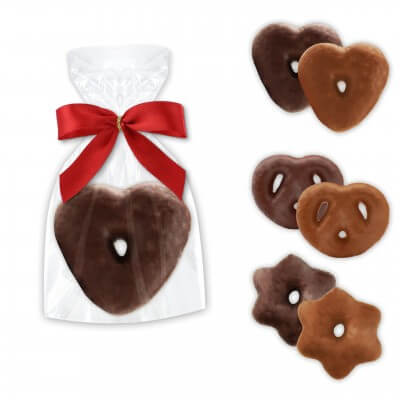 Mini gingerbread Hearts - Prezels - Stars with dark or whole milk chocolate - single packed