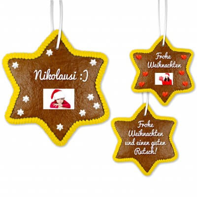 Gingerbread star 24cm with text and optional photo