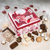 "Christmas Magic" gingerbread treasure chest – open view filled with gingerbread, holiday treats, and Christmas cookies