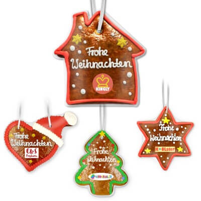 Gingerbread with german Christmas greeting and edible logo