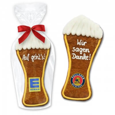 Gingerbread in white beer form 22cm - In cellophane with company logo