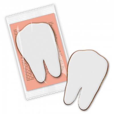 Gingerbread tooth with printed card, in flowpack