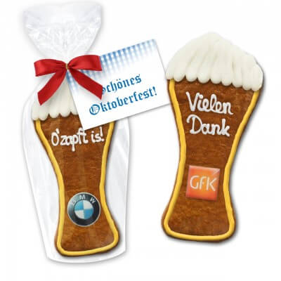 Gingerbread in white beer form 22cm - In cellophane with logo and advertising card